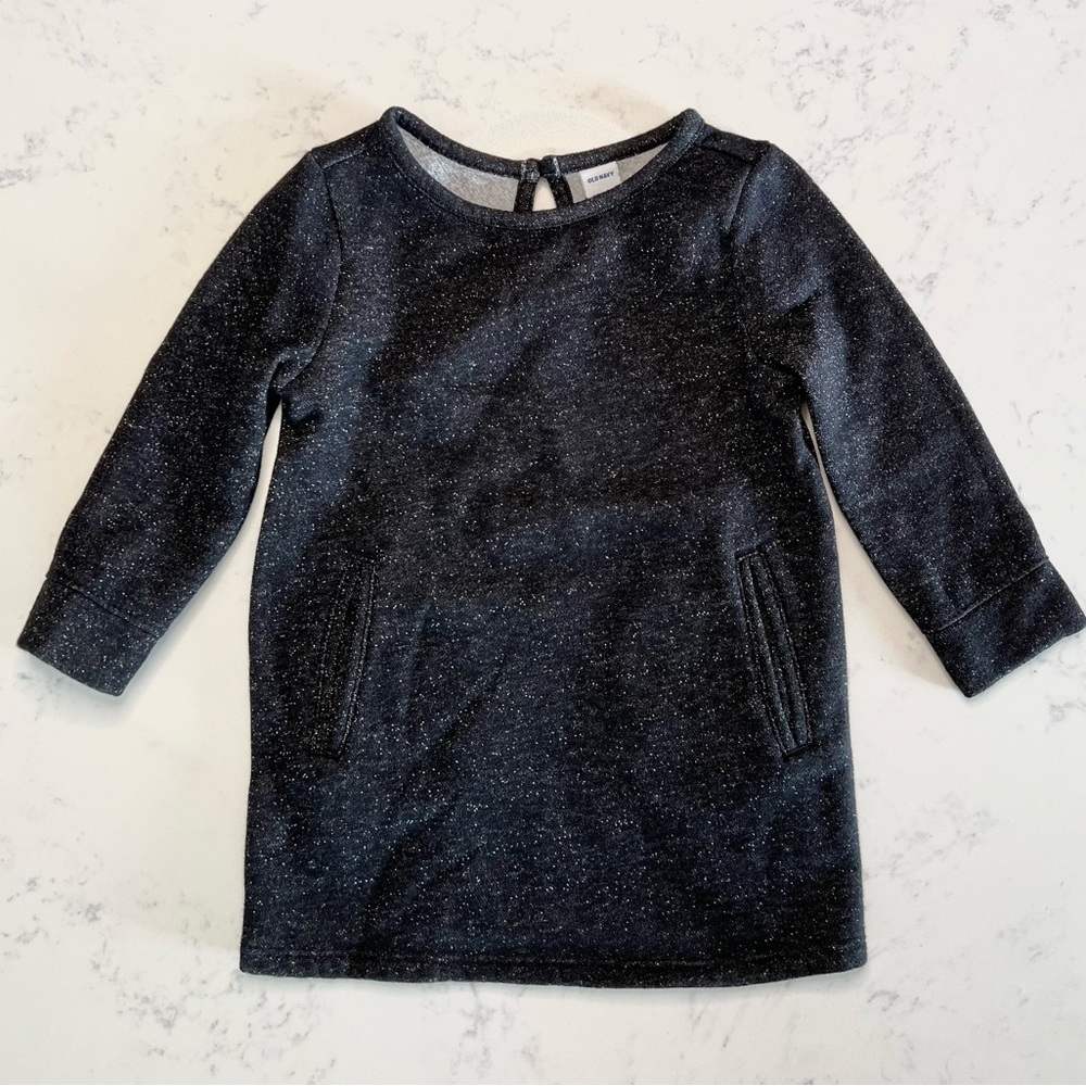 Old Navy Toddler Girl Dress, Black with Silver Metallic Stitching, 18-24 months